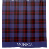 Buffalo geruite navyblauw rood monogram naam douchegordijn (Voorkant)