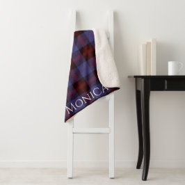 Buffalo geruite navyblauw rood monogram naam sherpa deken