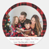 Buffalo geruite ronde kerstfoto sticker (Voorkant)