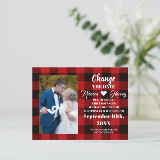 buffalo geruite rustieke trouwdatum wijzigen aankondigingskaart (Staand voorkant)