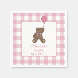 Buffalo geruite teddybeer en ballon baby shower servet
