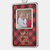 Buffalo geruite vrolijk kerst monogram verzilverd omlijst ornament (Links)