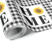 Buffalo geruite zonnebloem "Home"   Cadeaupapier (Rol Hoek)