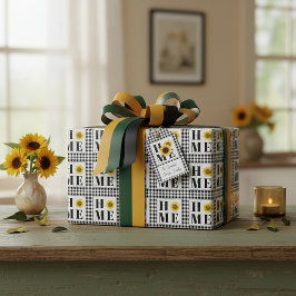 Buffalo geruite zonnebloem "Home"   Cadeaupapier