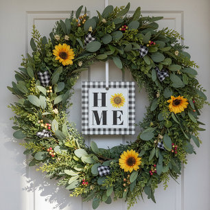 Buffalo geruite zonnebloem "Thuis"   Glas Ornament