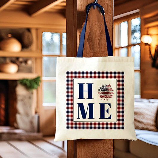Buffalo geruite zonnebloem "Thuis" Tote Bag