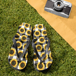 Buffalo geruite zonnebloem Zwart Wit Teenslippers