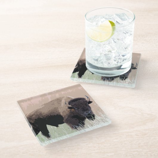 Buffalo/gif Glazen Onderzetter (Schuin)