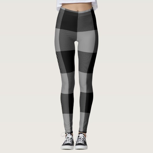 Buffalo Grijs en Zwart vierkant geplakt Leggings (Voorkant)
