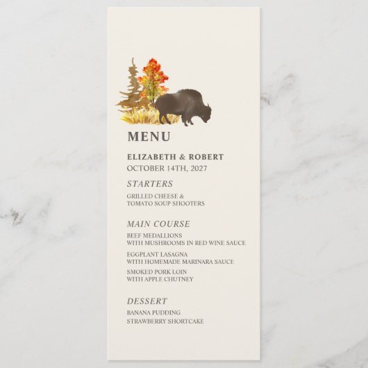 Buffalo Herfst Foliage Bison Autumn Wedding Menu (Voorkant)