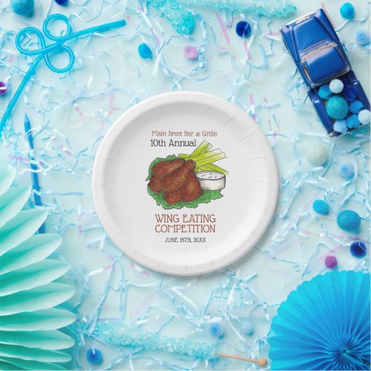 Buffalo Hot Chicken Wings Wing Eating Competitie Papieren Bordje (Feest)