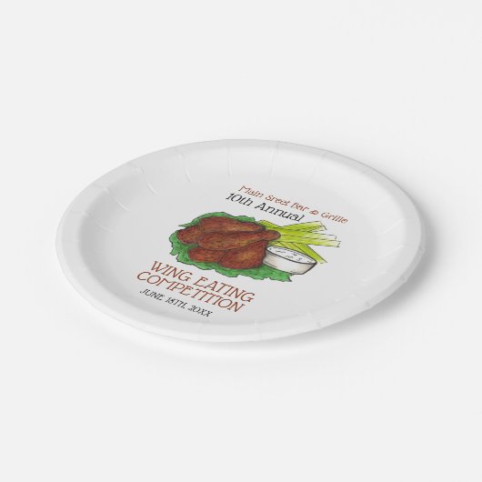 Buffalo Hot Chicken Wings Wing Eating Competitie Papieren Bordje (Gekanteld)