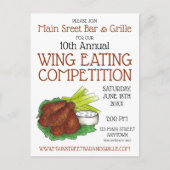 Buffalo Hot Chicken Wings Wing Eating Competitie Uitnodiging Briefkaart (Voorkant)