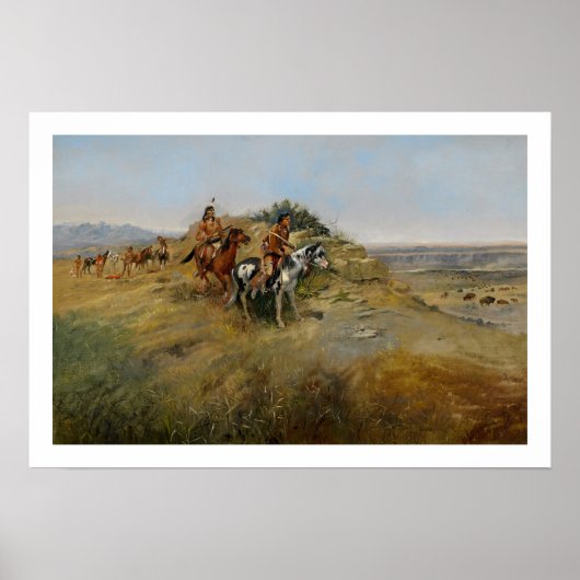 Buffalo Hunt, 1891 (olie op canvas) Poster (Voorkant)