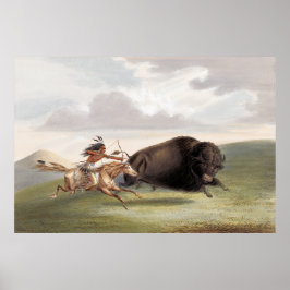 Buffalo Hunt, Chase (1884) chromolithograaf art by Poster