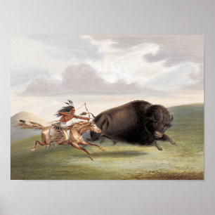 Buffalo Hunt, Chase (1884) chromolithografie kunst Poster