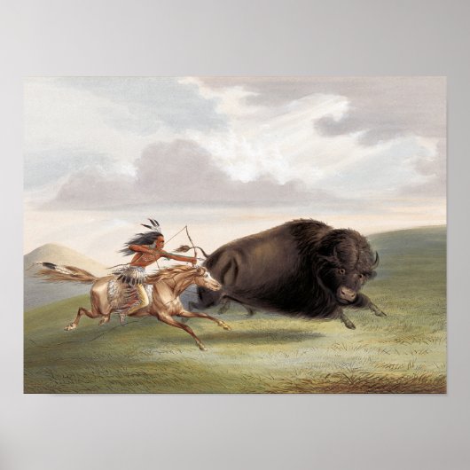 Buffalo Hunt, Chase (1884) chromolithografie kunst Poster (Voorkant)