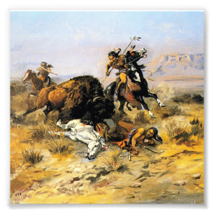"Buffalo Hunt" Cowboy Art by Charles Russell Foto Afdruk