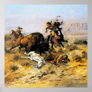"Buffalo Hunt" Cowboy Art by Charles Russell Poster