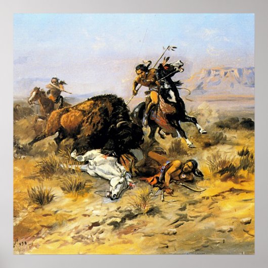 "Buffalo Hunt" Cowboy Art by Charles Russell Poster (Voorkant)