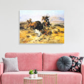 Buffalo Hunt door Charles M. Russell Canvas Afdruk (Insitu (Woonkamer))