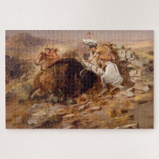 Buffalo Hunt Native American Hunters C M Russell Legpuzzel (Horizontaal)