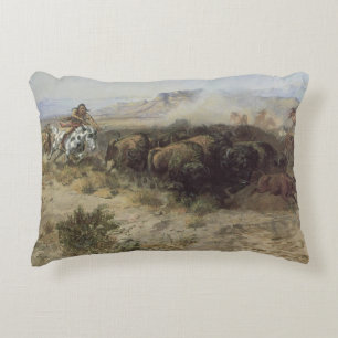 Buffalo Hunt No. 26 door CM Russell, Vintage India Accent Kussen
