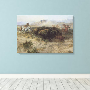 Buffalo Hunt No. 26 door CM Russell, Vintage India Canvas Afdruk