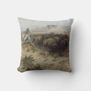 Buffalo Hunt No. 26 door CM Russell, Vintage India Kussen