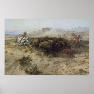 Buffalo Hunt No. 26 door CM Russell, Vintage India Poster