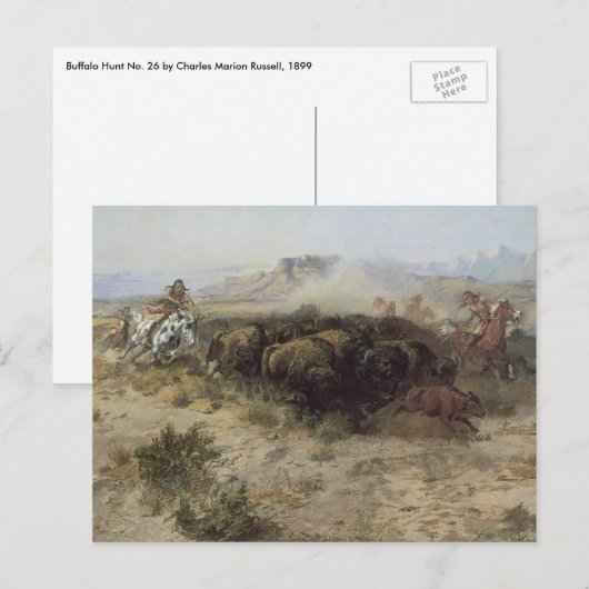 Buffalo Hunt No. 26 van CM Russell,  Indiërs Briefkaart (Voorkant / Achterkant)