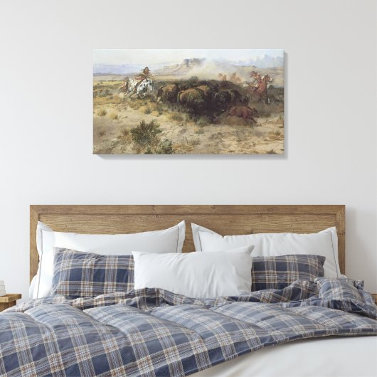Buffalo Hunt No. 26 van CM Russell, Indiërs Canvas Afdruk (Insitu (Slaapkamer))