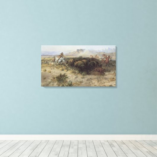 Buffalo Hunt No. 26 van CM Russell, Indiërs Canvas Afdruk (Insitu (Houten vloer))
