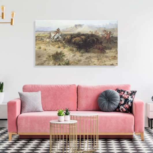 Buffalo Hunt No. 26 van CM Russell, Indiërs Canvas Afdruk (Insitu (Woonkamer))