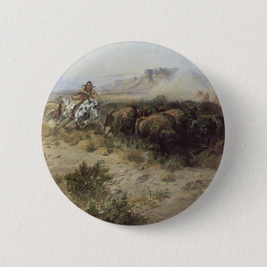 Buffalo Hunt No. 26 van CM Russell,  Indiërs Ronde Button 5,7 Cm (Voorkant)