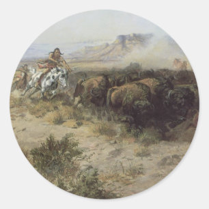 Buffalo Hunt No. 26 van CM Russell,  Indiërs Ronde Sticker