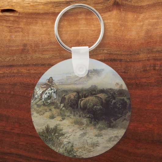 Buffalo Hunt No. 26 van CM Russell,  Indiërs Sleutelhanger (Voorkant)