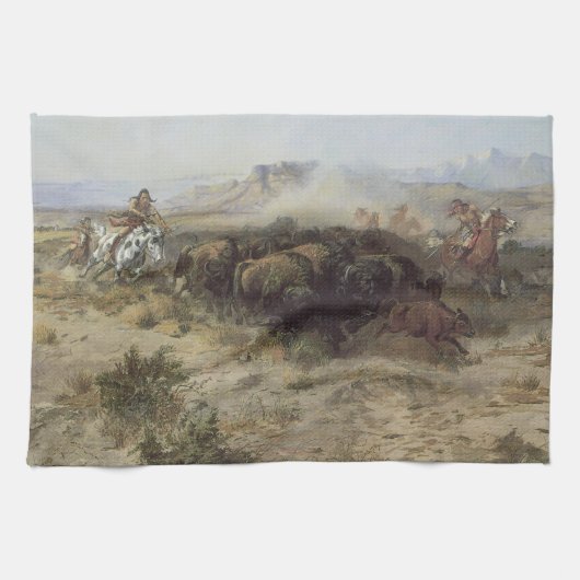 Buffalo Hunt No. 26 van CM Russell,  Indiërs Theedoek (Horizontaal)