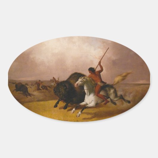 Buffalo Hunt op de zuidwestelijke vlakten - 1845 Ovale Sticker (Voorkant)