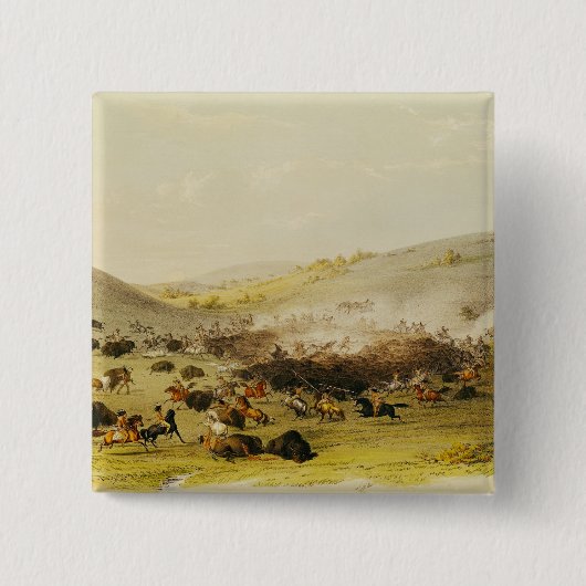 Buffalo Hunt, Surround, c.1832 Vierkante Button 5,1 Cm (Voorkant)