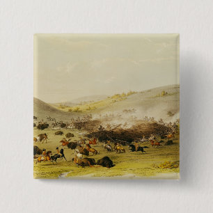 Buffalo Hunt, Surround, c.1832 Vierkante Button 5,1 Cm