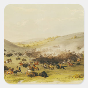 Buffalo Hunt, Surround, c.1832 Vierkante Sticker