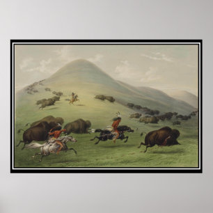 Buffalo Hunt van Indiaanse Inheemse Vintage Poster