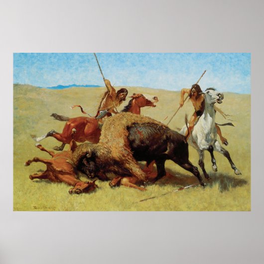 Buffalo Hunt van Remington, Native American Poster (Voorkant)