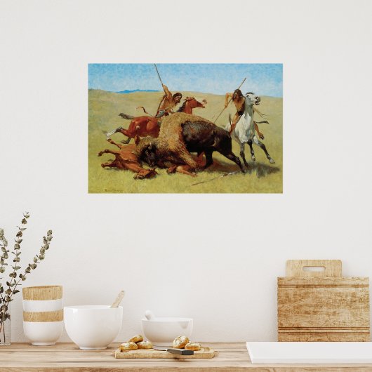 Buffalo Hunt van Remington,  Native American Poster (Keuken)