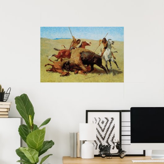 Buffalo Hunt van Remington, Native American Poster (Thuiskantoor)