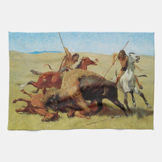 Buffalo Hunt van Remington,  Native American Theedoek (Horizontaal)
