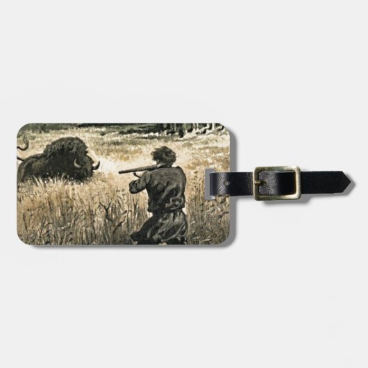 Buffalo Hunt Wild West Frontiersman Illustratie Bagagelabel (Voorkant horizontaal)