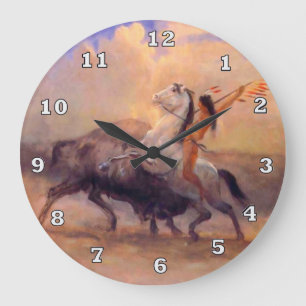 Buffalo Hunter Native American Clock Grote Klok