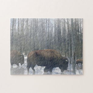 Buffalo in de sneeuw legpuzzel